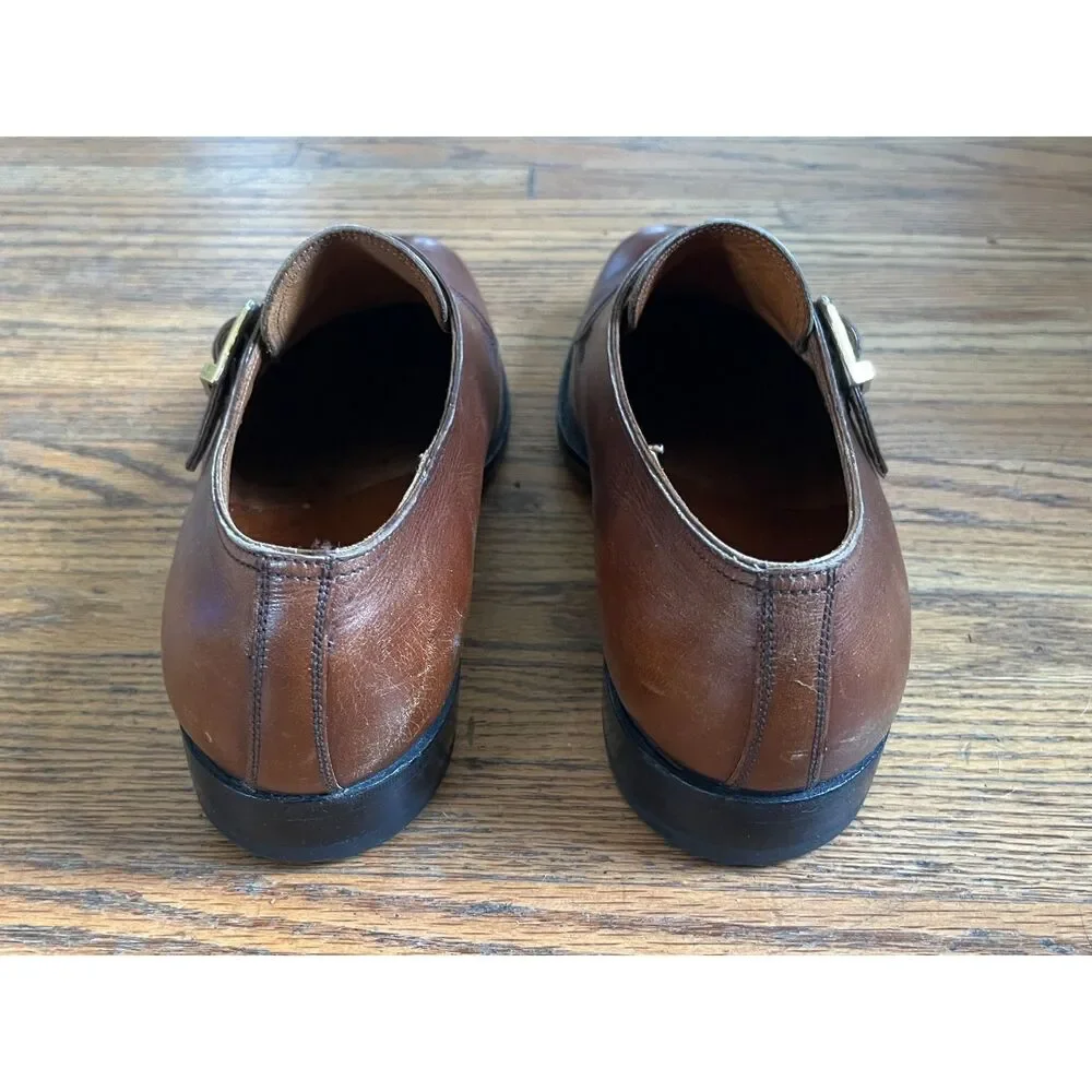 J.M.WESTON Brown Leather Monkstrap Buckle Dress Shoes   Mens Size 9